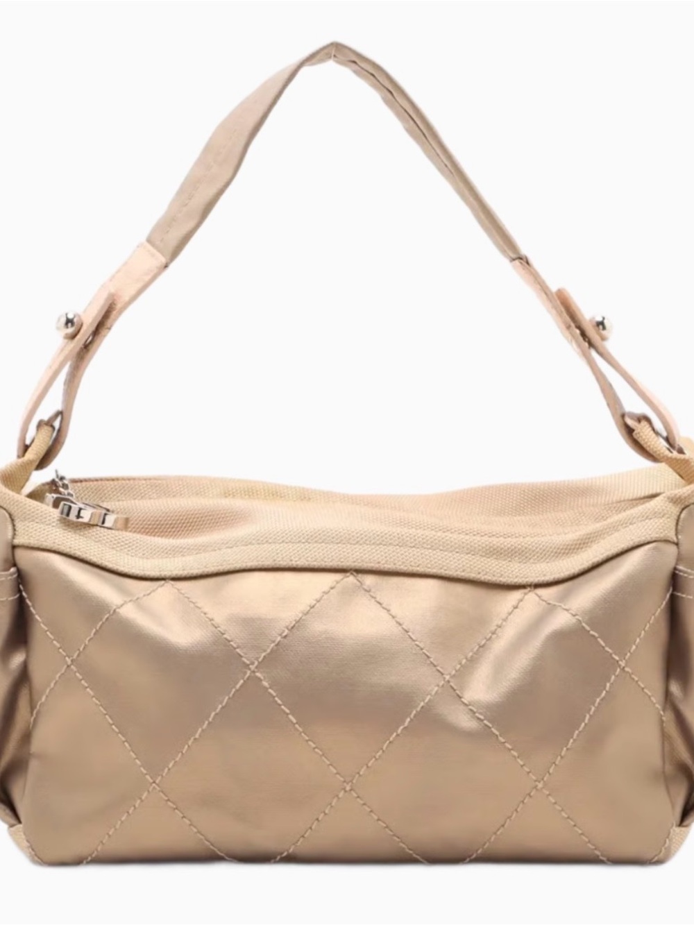 CHANEL Beige Quilted Shoulder Bag in Soft Gold-Tone Sheen